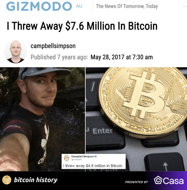 Throwing away over 1,000 Bitcoin, exactly 7 years ago. Pain 💀
