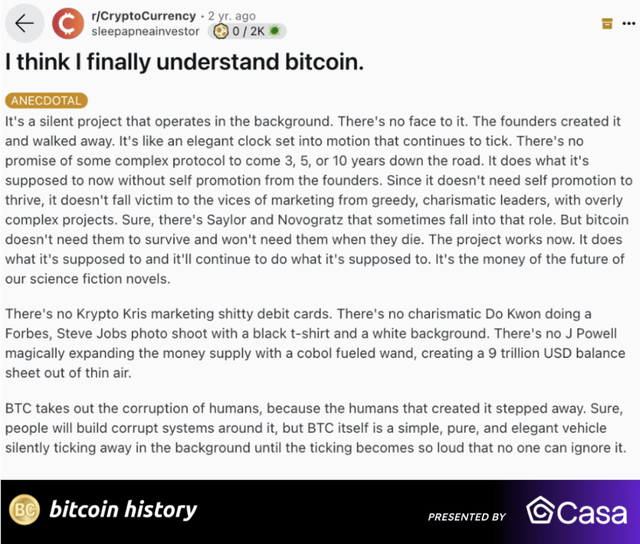 ✨ 2 years ago today, this legend dropped one of the most iconic Reddit posts about Bitcoin.