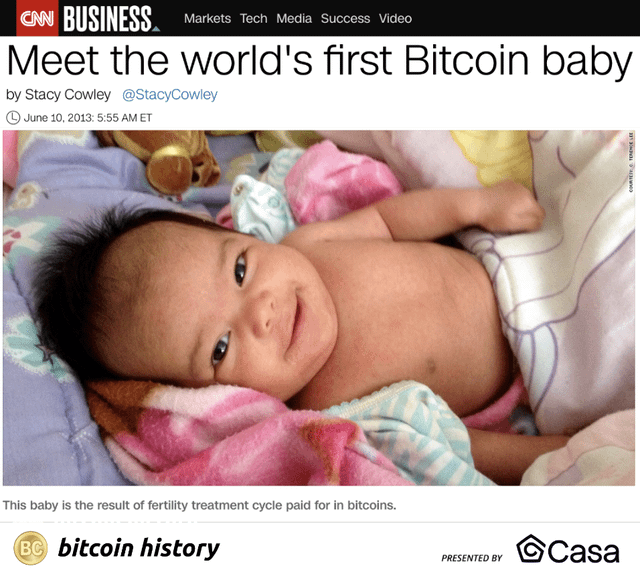 The 1st ‘Bitcoin Baby’ is now 11 years old. His birth cost 30 BTC ✨