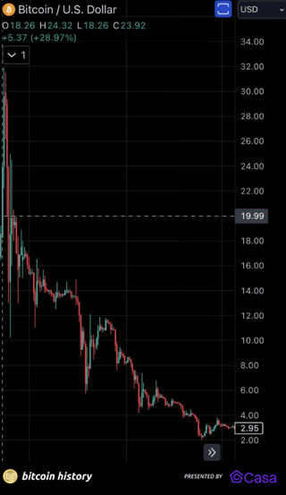 ✨ Bitcoin crashing from a high of $30, 13 years ago. They called it the “Great Bubble of 2011.” Anyone who bought the top is up 200,000% 💫