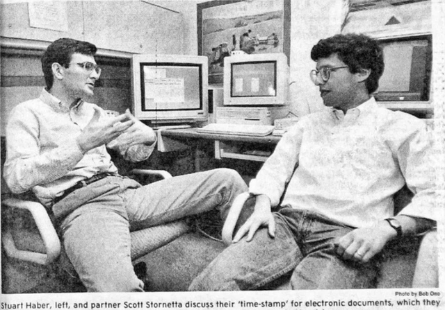 34 years ago today, these 2 scientists 1st presented their invention of the blockchain to the world